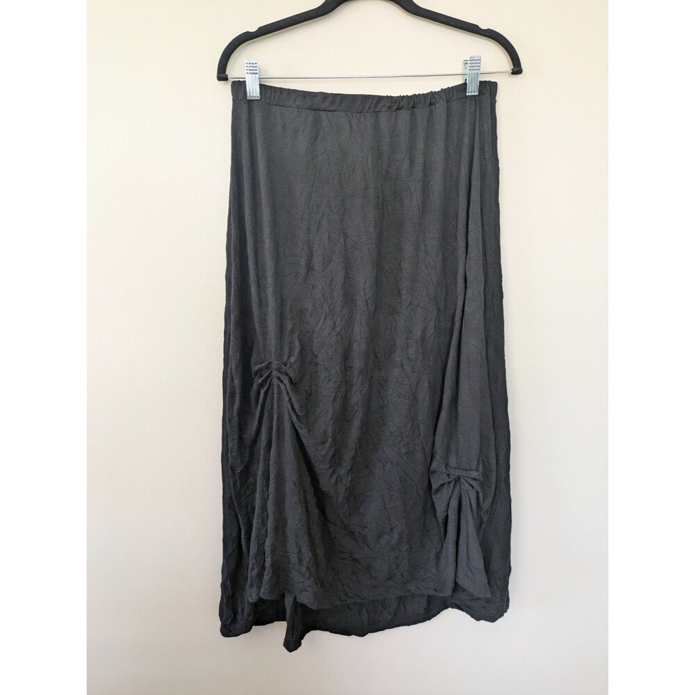 NTCO Nomadic Traders Black Peasant Midi Skirt Gathered Hi Low Boho Crinkle Large